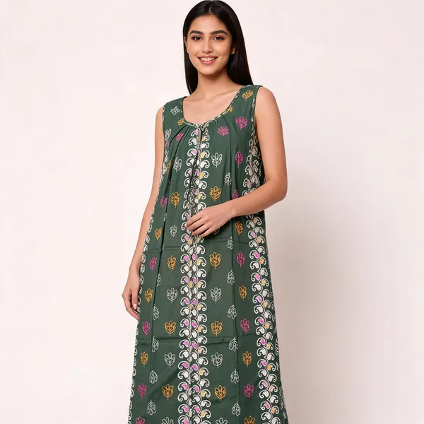 Green_Cotton_Paisley_Print_Sleeveless_Nighty_For_Women
