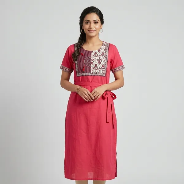 Pink_Cotton_A-Line_Printed_Yoke_Long_Kurta_For_Women