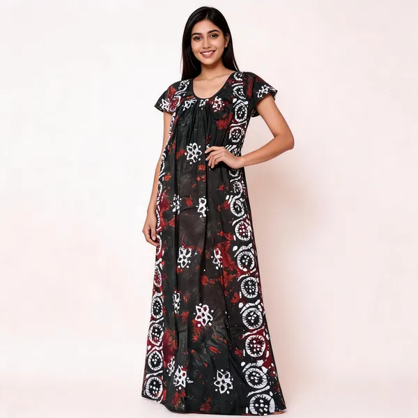 Black_Cotton_Batik_Print_Sleeveless_Maxi_Dress_For_Women