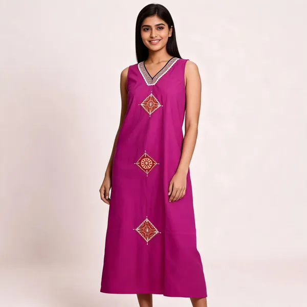 Magenta_Cotton_Embroidered_Sleeveless_Nighty_For_Women