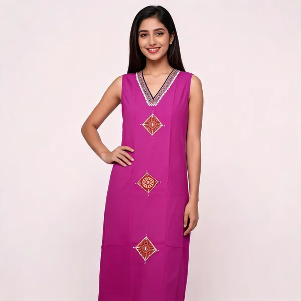 Magenta_Cotton_Embroidered_Sleeveless_Nighty_For_Women