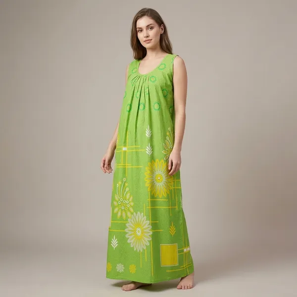 Green_Cotton_Sleeveless_Floral_Print_Nighty_For_Women