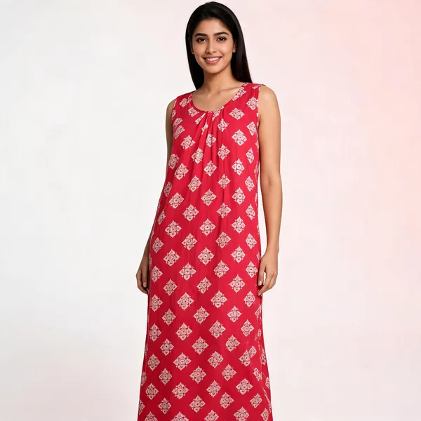 Pink_Cotton_Sleeveless_Ethnic_Print_Nighty_For_Women