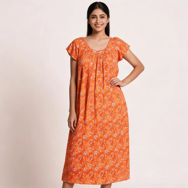 Orange_Cotton_Loose_Fit_Floral_Print_Nighty_For_Women