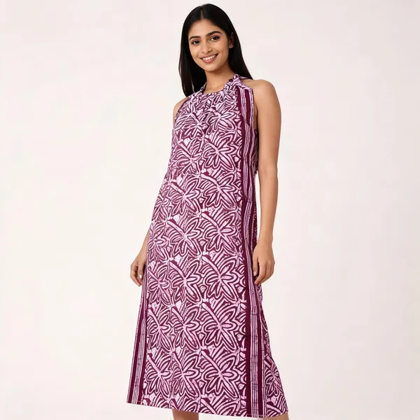 Maroon_Cotton_Halter_Neck_Floral_Batik_Print_Maxi_Dress_For_Women