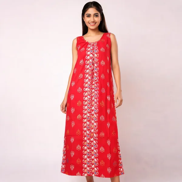 Red_Cotton_Printed_Sleeveless_Nighty_For_Women