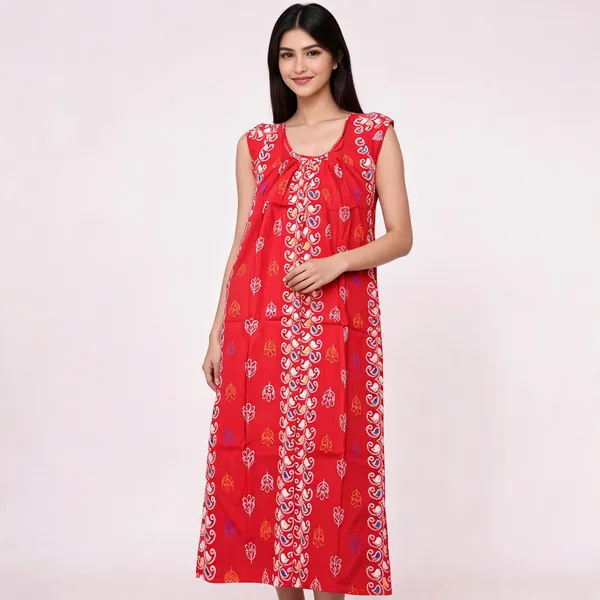Red_Cotton_Printed_Sleeveless_Nighty_For_Women