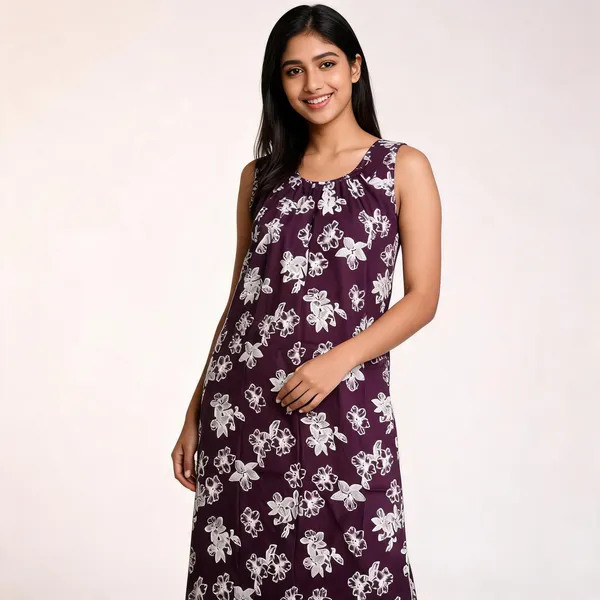 Purple_Cotton_Floral_Print_Sleeveless_Nighty_For_Women