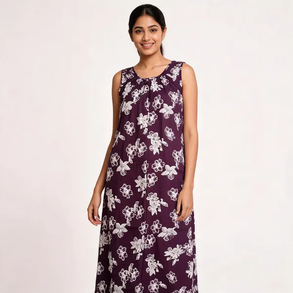 Purple_Cotton_Floral_Print_Sleeveless_Nighty_For_Women