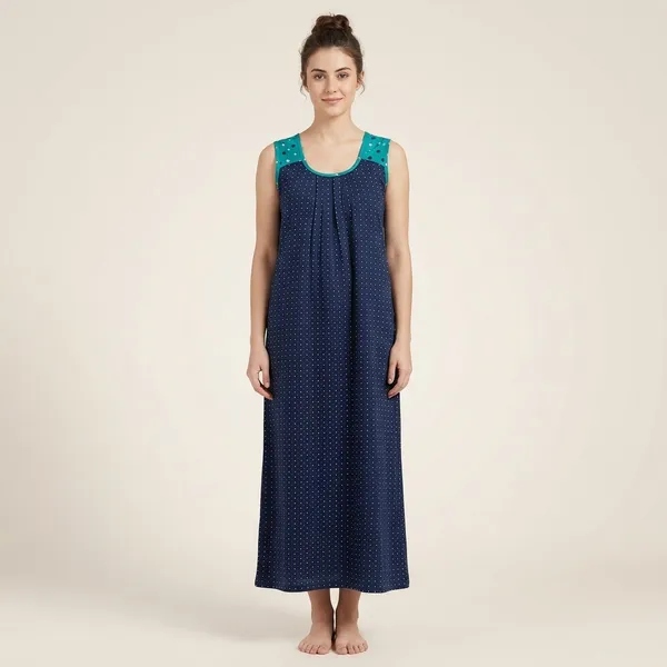 Navy_Blue_Polka_Dot_Sleeveless_Nighty_For_Women