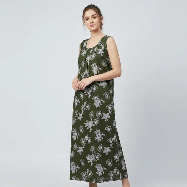 Green_Cotton_Floral_Print_Sleeveless_Nightdress_For_Women