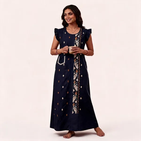 Navy_Blue_Embroidered_Sleeveless_Maxi_Nighty_For_Women