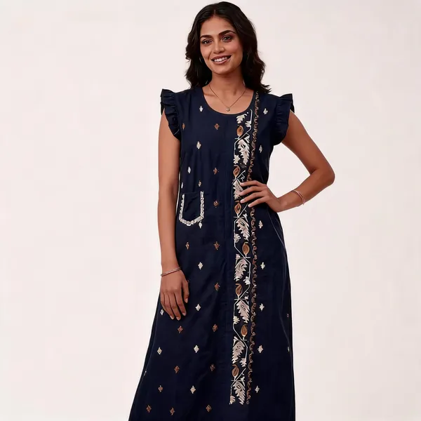 Navy_Blue_Embroidered_Sleeveless_Maxi_Nighty_For_Women