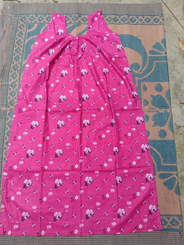 Pink_Cotton_Sleeveless_Floral_Print_Nighty_For_Women