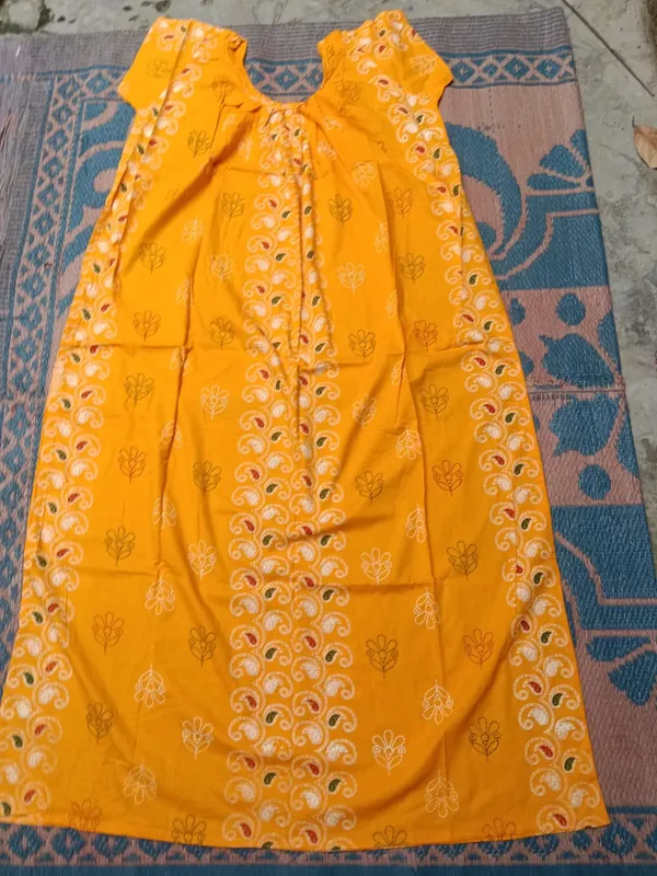 Yellow_Cotton_Printed_Sleeveless_Maxi_Nighty_For_Women