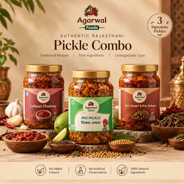 Agarwal_Foods_Authentic_Rajasthani_Pickle_Combo_–_Lehsun_Chutney,_Mix_Pickle_&_Ker_Sangri_Achaar