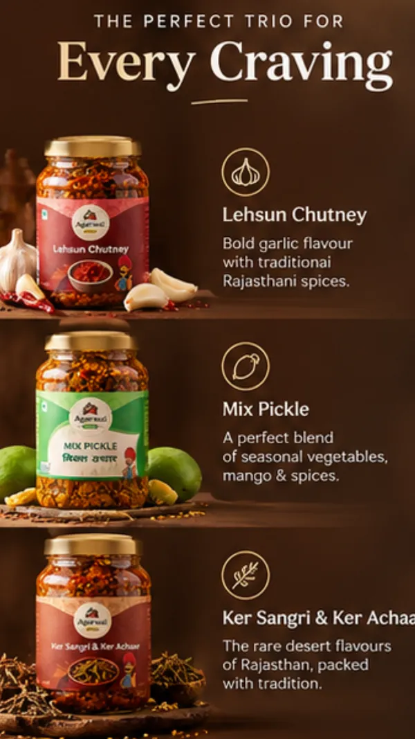 Agarwal_Foods_Authentic_Rajasthani_Pickle_Combo_–_Lehsun_Chutney,_Mix_Pickle_&_Ker_Sangri_Achaar