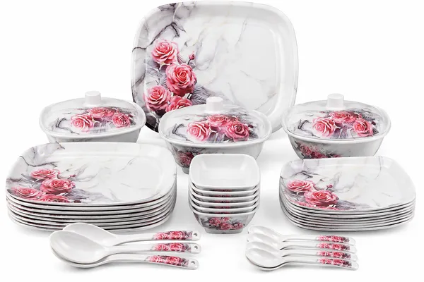 White_Melamine_Rose_Print_Dinner_Set_with_Serving_Bowl