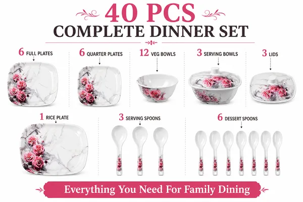 White_Melamine_Rose_Print_Dinner_Set_with_Serving_Bowl