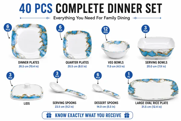 White_Blue_Marble_Pattern_Dinnerware_Set_with_Golden_Accents