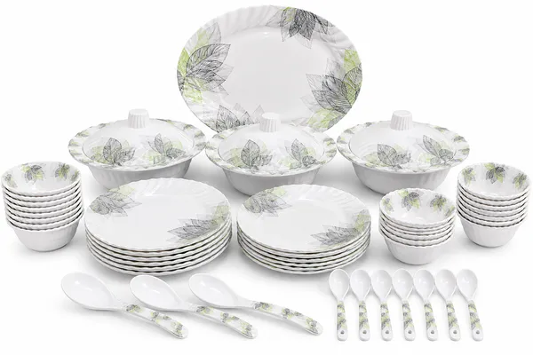 White_Melamine_Leaf_Print_Dinner_Set_with_Serving_Bowls