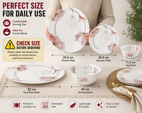 White_Melamine_Floral_Print_Dinner_Set_with_Serving_Bowl_and_Spoon