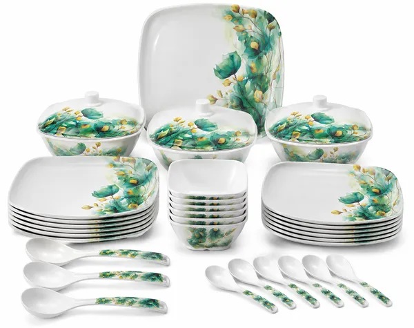 White_Melamine_Floral_Print_Dinnerware_Set_with_Serving_Bowls