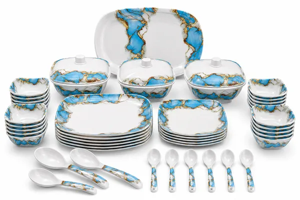 White_Blue_Marble_Pattern_Dinnerware_Set_with_Golden_Accents