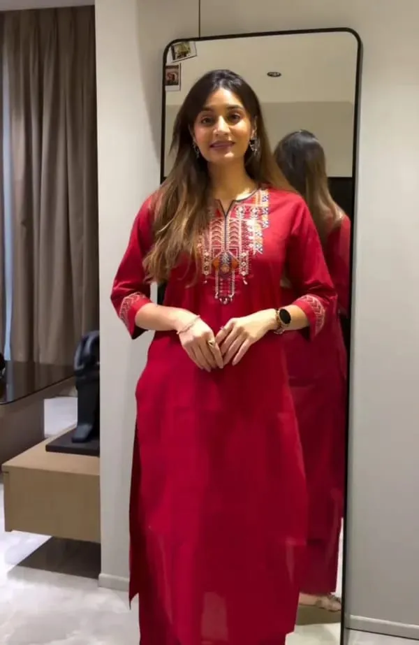 Red_cotton_kurta_suit_set