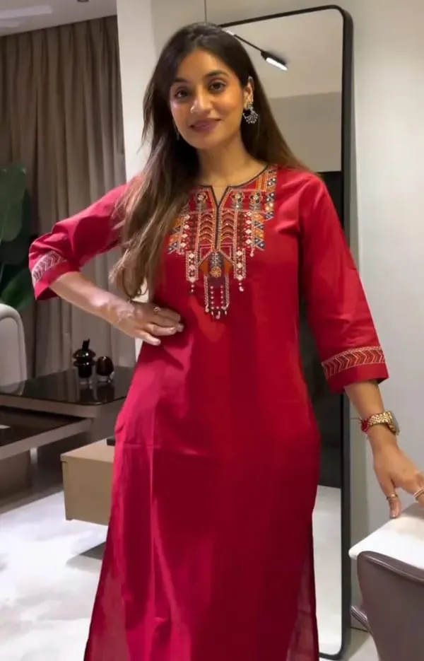 Red_cotton_kurta_suit_set