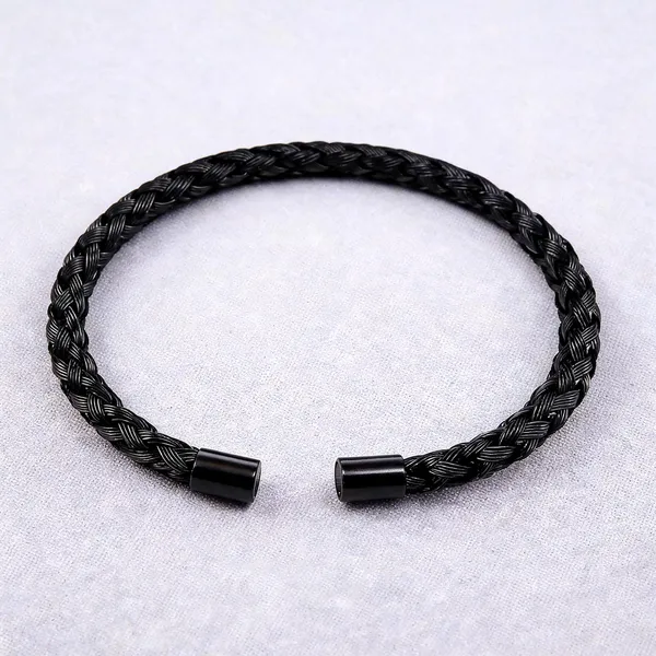 Black_Braided_Leather_Open_Cuff_Bracelet_For_Men