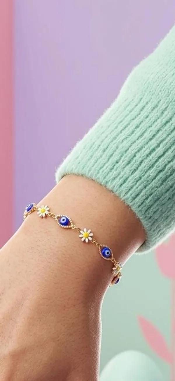 Gold_Tone_Enamel_Evil_Eye_Daisy_Charm_Bracelet_For_Women
