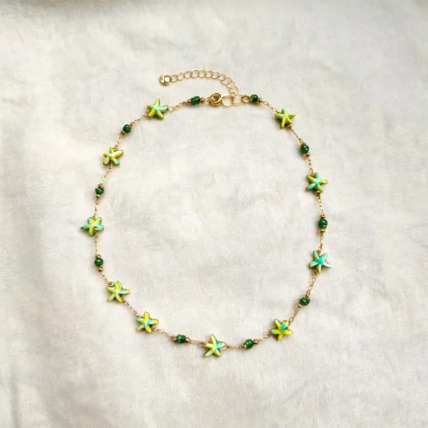 Green_Yellow_Starfish_Beach_Theme_Necklace_for_Women