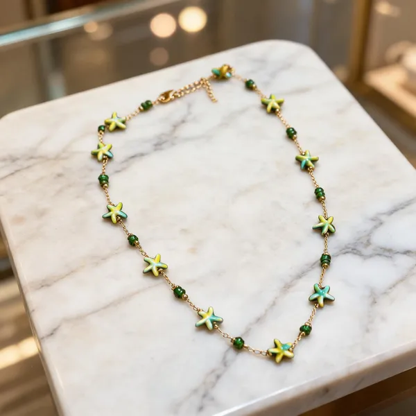Green_Yellow_Starfish_Beach_Theme_Necklace_for_Women