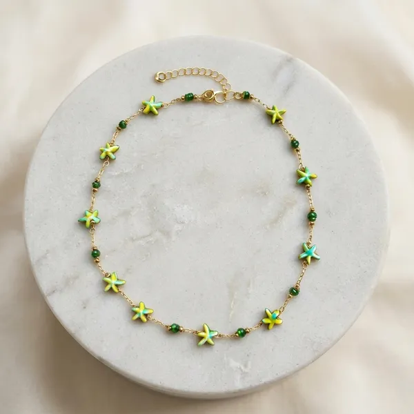 Green_Yellow_Starfish_Beach_Theme_Necklace_for_Women