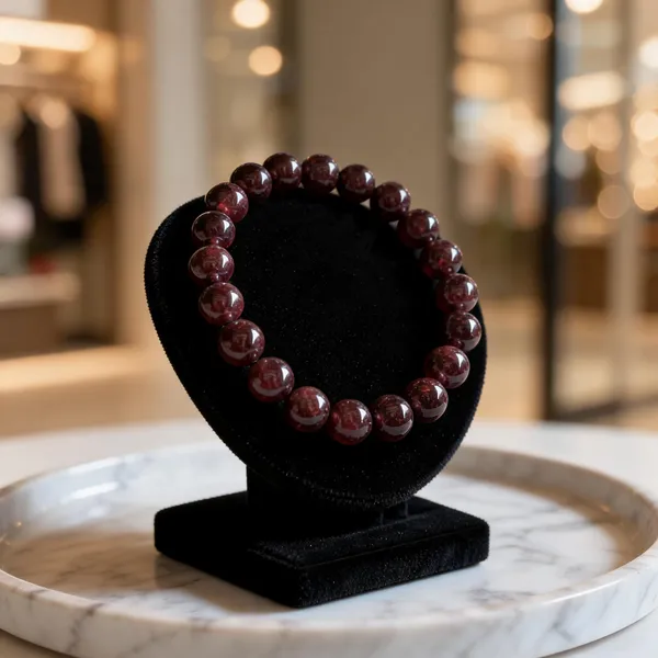 Natural_Brown_Garnet_Round_Bead_Bracelet