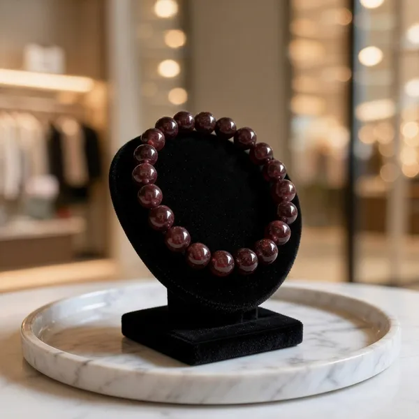 Natural_Brown_Garnet_Round_Bead_Bracelet