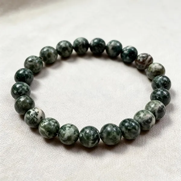 Green_And_White_Tree_Agate_Natural_Stone_Beaded_Bracelet