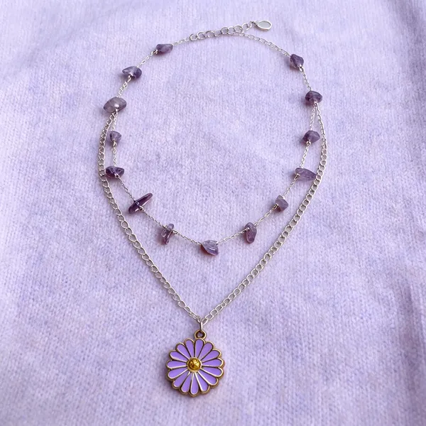 Purple_Stones_&_Flower_Layered_Chain_Necklace_for_Women