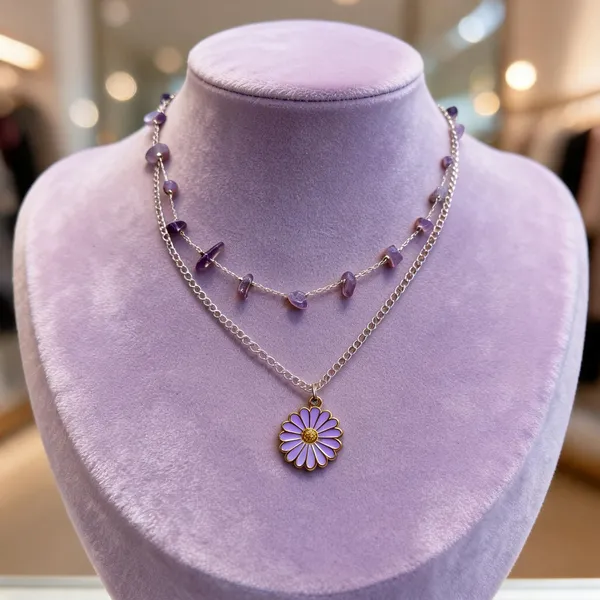 Purple_Stones_&_Flower_Layered_Chain_Necklace_for_Women