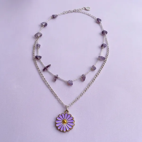 Purple_Stones_&_Flower_Layered_Chain_Necklace_for_Women