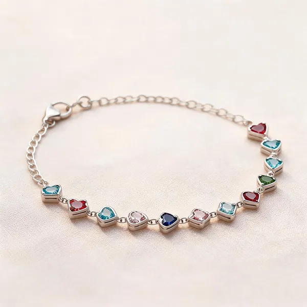 Multi-Color_Crystal_Heart_Silver_Bracelet_