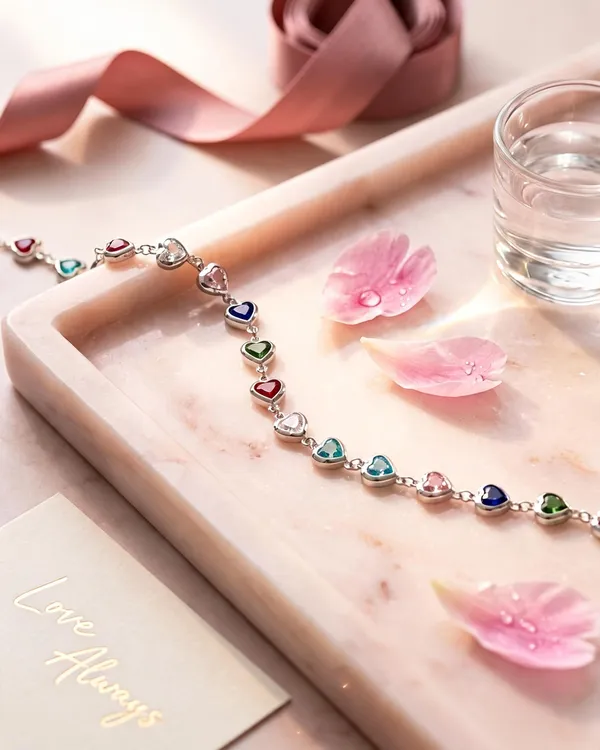 Multi-Color_Crystal_Heart_Silver_Bracelet_