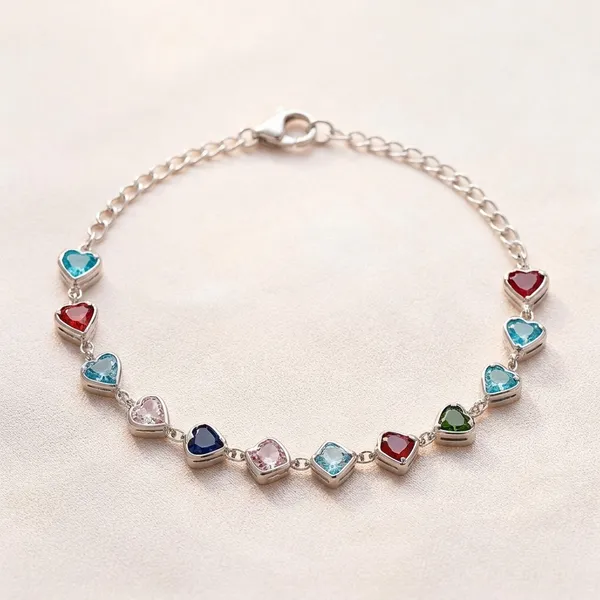 Multi-Color_Crystal_Heart_Silver_Bracelet_