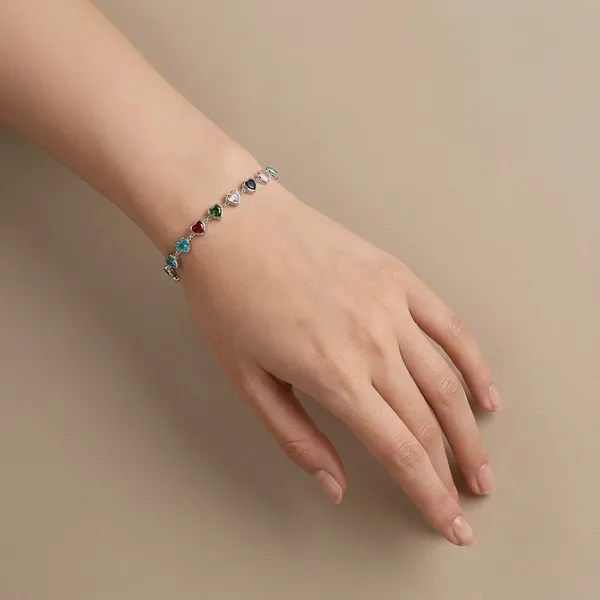Multi-Color_Crystal_Heart_Silver_Bracelet_