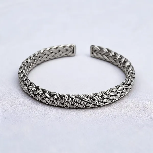 Silver_Braided_Metal_Mesh_Bangle_Bracelet_For_Men