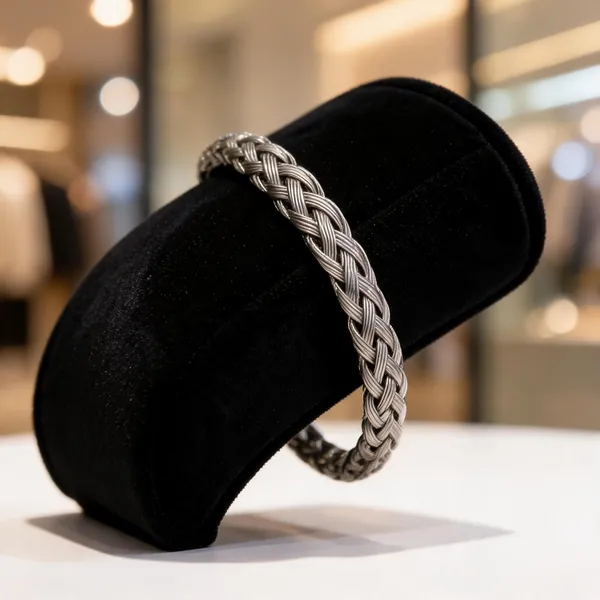 Silver_Braided_Metal_Mesh_Bangle_Bracelet_For_Men