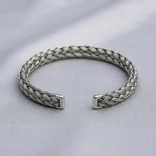 Silver_Braided_Metal_Mesh_Bangle_Bracelet_For_Men