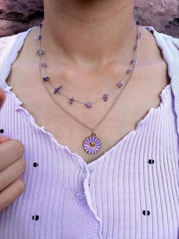 Purple_Stones_&_Flower_Layered_Chain_Necklace_for_Women