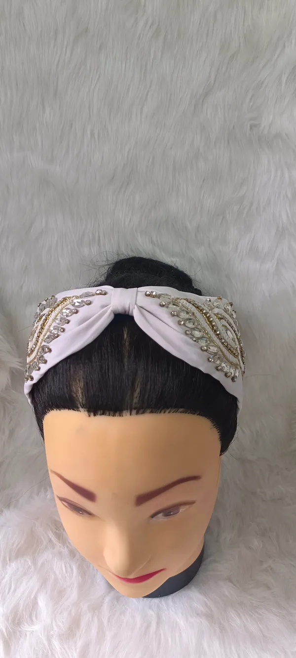 White_Polyester_Beaded_Sequin_Knot_Headband_For_Women
